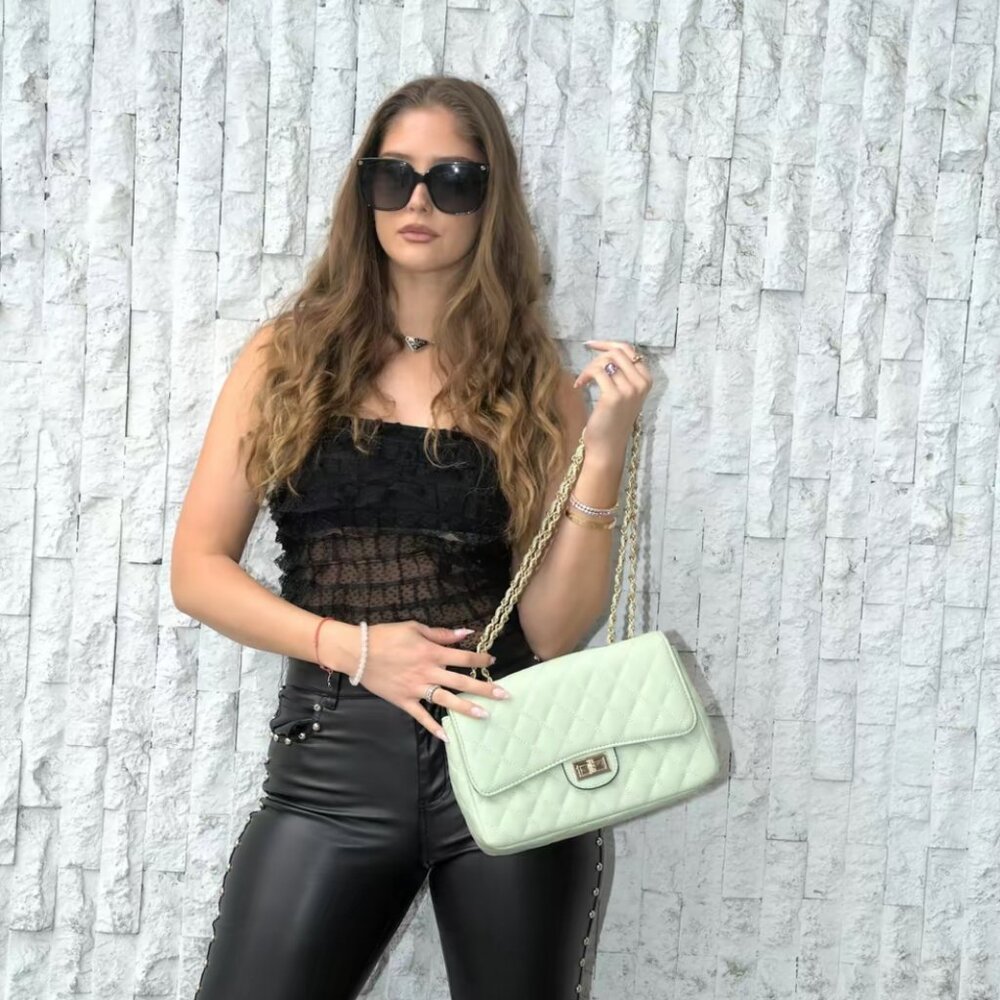 NWT Mint Quilted vegan leather flap bag with gold chain strap
